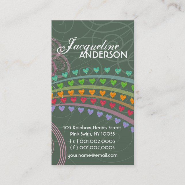 Visita Arco-Íris Whimsical Corações Cor-de-Rosa Cartão de (Frente)