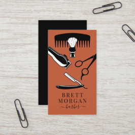 Visita Barber's Tools Orange Black Barber Cartão de visit