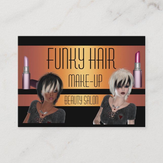 Visita Beleza de maquiagem do Cabelo Negro Dourado cartão (Frente)