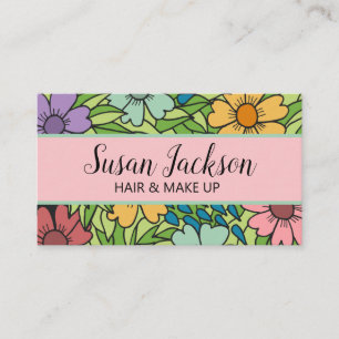 Visita Boho Pink Aqua Dourado Happy Floral Cartão de visi