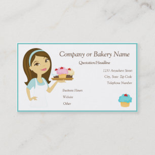 Visita Brunette/Aqua Cupcake Baker/Bakery 2 Cartão de vis