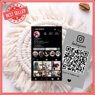 Visita Cabelereiro Instagram Código QR Cinza Cartão de Vi