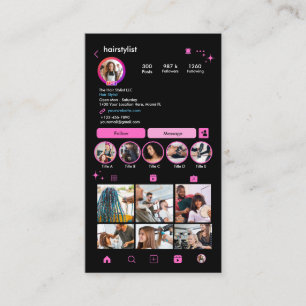 Visita Cabelereiro Instagram Código QR Rosa Cartão de Vis