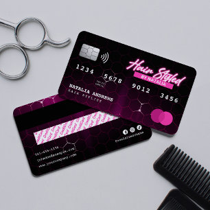 Visita Cabelereiro Rosa Neon Elegante Estilo Cartão de Cr