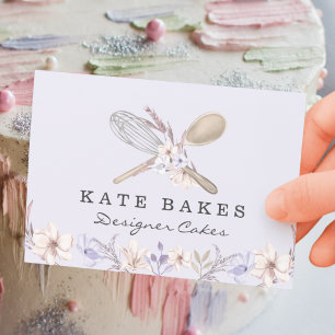 Visita Cake Baking Chef Floral Watercolor Cartão de visit