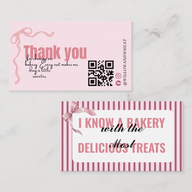 Visita Cartão de agradecimento da Pink Bow Bakery Listrad (Frente/Verso)