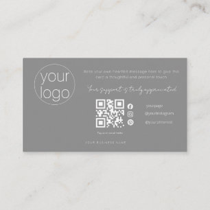 Visita Cartão de agradecimento QR cinza para logotipo de