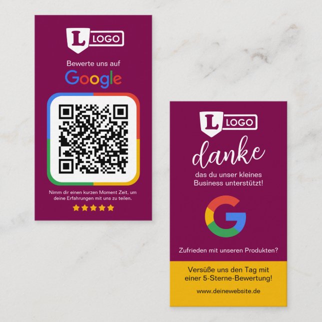 Visita Cartão de avaliação do Google com código QR (Frente/Verso)