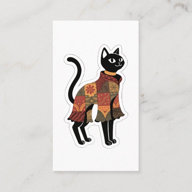Visita Cartão de Boas-Vindas de Gato Preto Boho Patchwork (Frente)