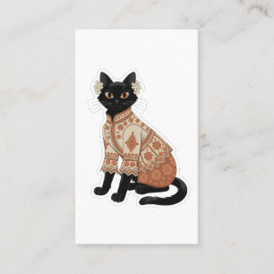 Visita Cartão de Boas-Vindas Gato Preto Floral Terracota