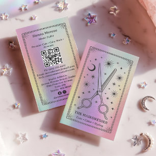 Visita Cartão de cabeleireiro Tarot Celestial Retro Holog