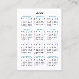 Visita Cartão de Calendário 2026: Início no Domingo