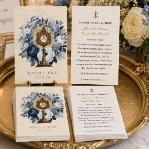 Visita Cartão de Casamento Católico Azul Floral Custódia