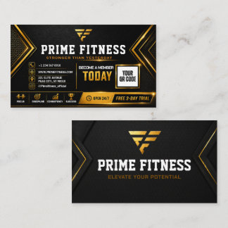 Visita Cartão de Clube de Fitness Editável Preto e Dourad