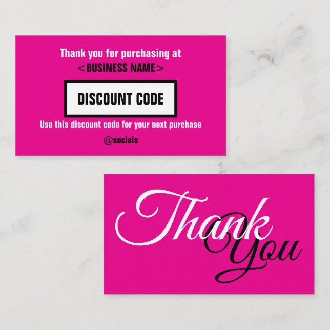 Visita Cartão De Código De Desconto, Obrigado Por Sua (Frente/Verso)