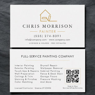 Visita Cartão de Código QR Branco Dourado Pintor de Casas
