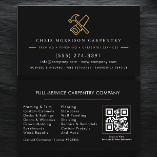 Visita Cartão de Código QR Carpintaria Marcenaria Martelo