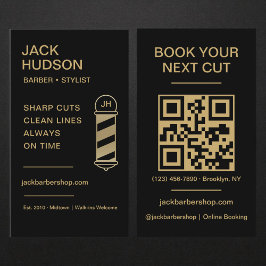 Visita Cartão de Código QR de Barbearia Preto Dourado Cor