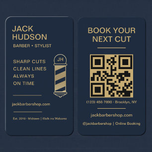 Visita Cartão de Código QR de Corte de Cabelo Naval Azul 