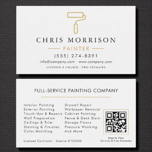 Visita Cartão de Código QR Dourado Branco de Pintor Moder