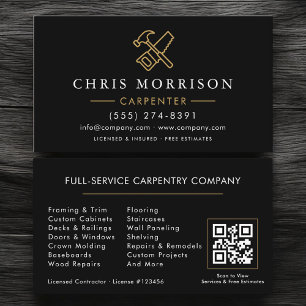 Visita Cartão de Código QR Preto Dourado de Carpinteiro M