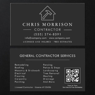 Visita Cartão de Código QR Preto Prata de Construção Gera