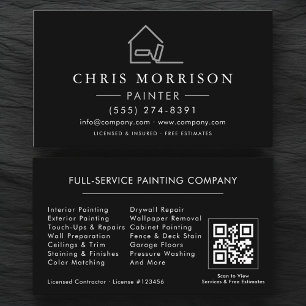 Visita Cartão de Código QR Preto Prata Pintor de Casas