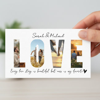 Visita Cartão de Colagem de Fotos LOVE Personalizado para