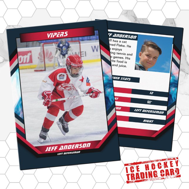 Visita Cartão de Comércio de Hóquei no Gelo com Azul Verm (Ice Hockey Trading Card: Stylish design, dynamic action. Perfect for kids and fans!)