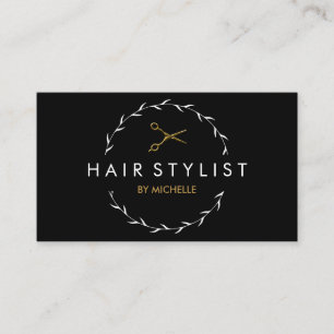 Visita Cartão de Compromisso de Hairstylist Dourado preto