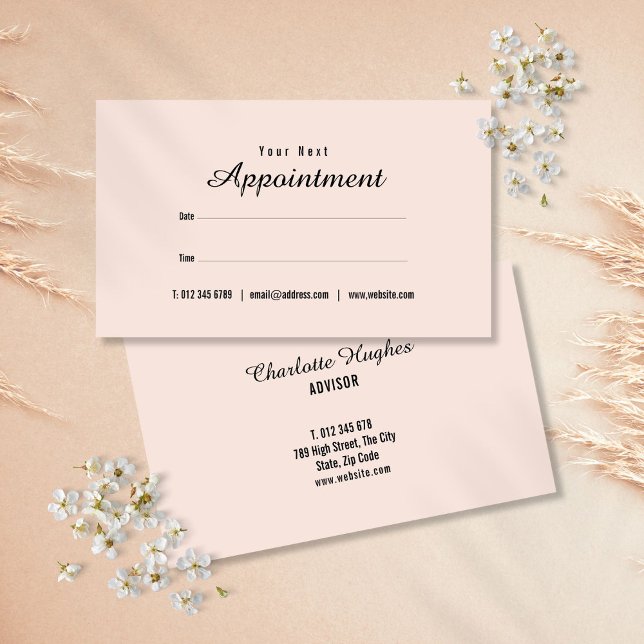 Visita Cartão de Compromisso de Letra Elegante Rosa Simpl (Simple Elegant Blush Pink Script Appointment Card)