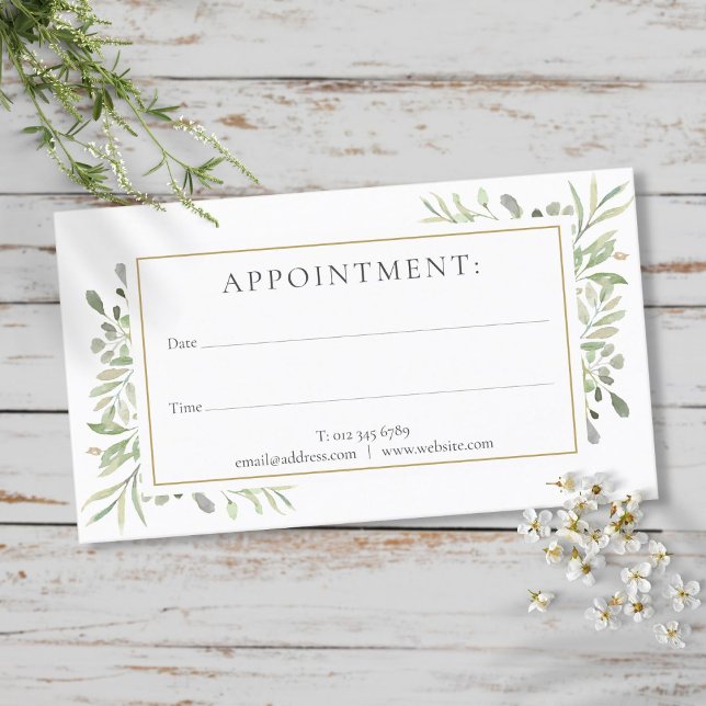 Visita Cartão de Compromisso de Verde Água (Watercolor Greenery Appointment Card)