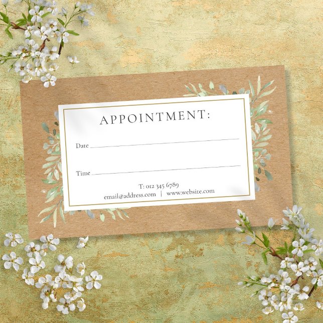 Visita Cartão de Compromisso Kraft Rústico com Vegetação  (Watercolor Greenery Rustic Kraft Appointment Card)