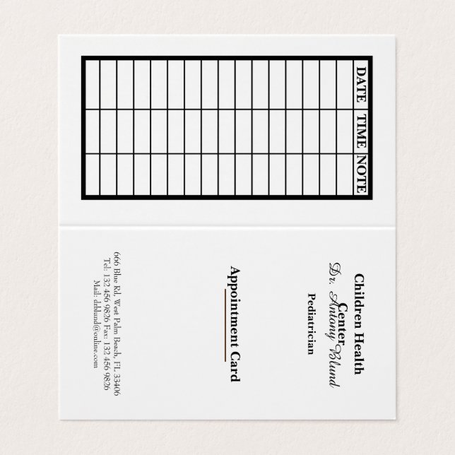 Visita Cartão de Compromisso Pediátrico (Exterior Desdobrado)