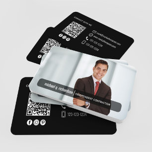 Visita Cartão de Contato com Foto em Código QR Preto Mode