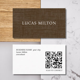 Visita Cartão de Contato QR Code com Textura Marrom Elega