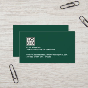 Visita cartão de contato verde escuro com logotipo empres