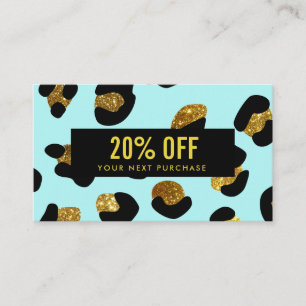 Visita Cartão de Coupon Azul-Leopardo de na moda Glitter