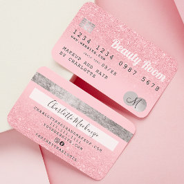 Visita Cartão de crédito, cor-de-rosa, monograma prateado