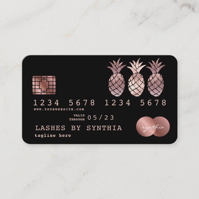 Visita Cartão de Crédito de Abacaxi Estilado Dourado (Frente)