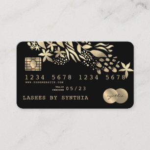 Visita Cartão de Crédito Estilado Floral Dourado