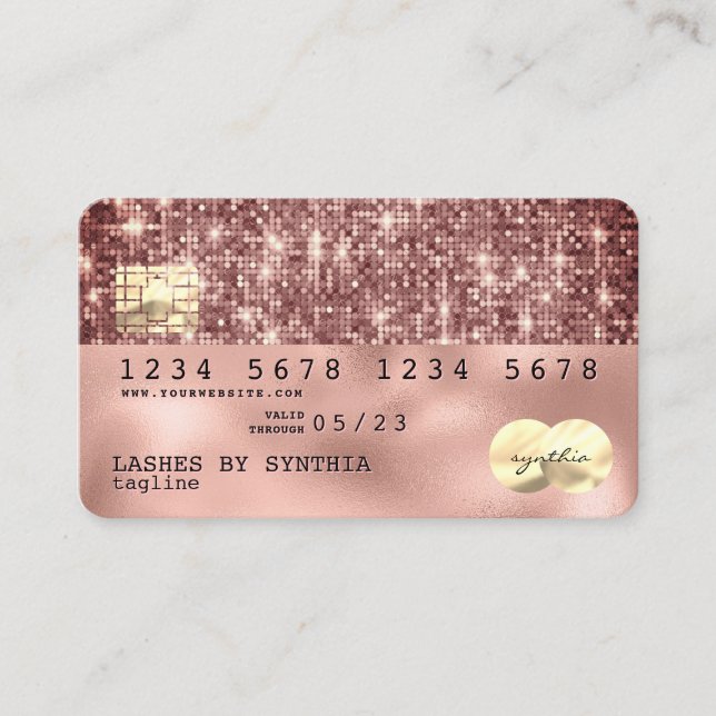 Visita Cartão de Crédito Moderno com rosa ouro Holográfic (Frente)