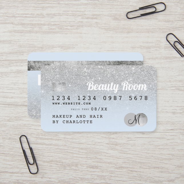 Visita Cartão de crédito - monograma azul de beleza brilh (Frente/Verso In Situ)