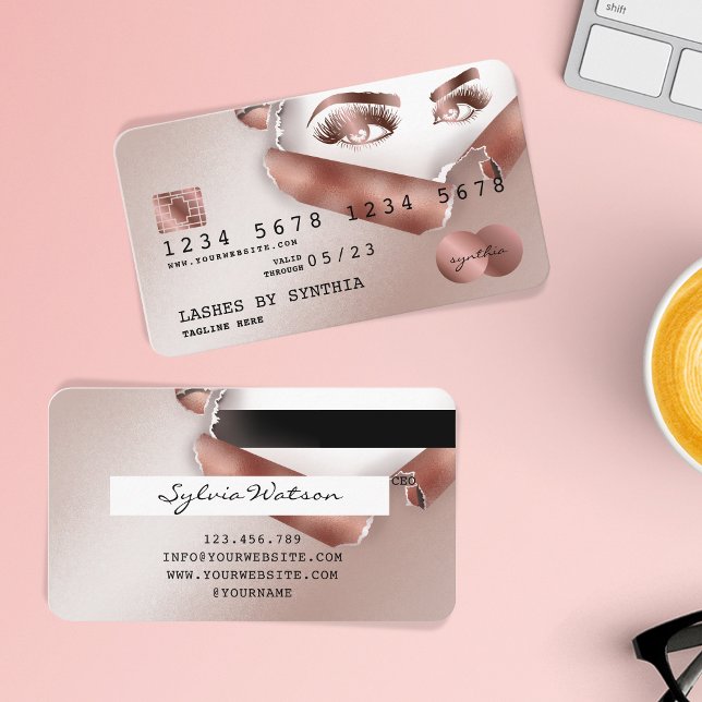 Visita Cartão de Crédito Papel estriado Rosa Dourado Lash (Criador carregado)