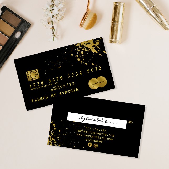 Visita Cartão de Crédito Preto Estilado Dourado (Criador carregado)