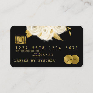 Visita Cartão de Crédito Preto Estilado Dourado Floral Pr