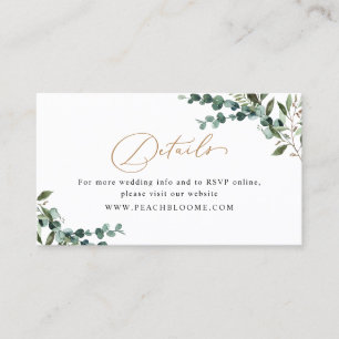 Visita Cartão de Detalhes de Casamento Chic Greenery Gold