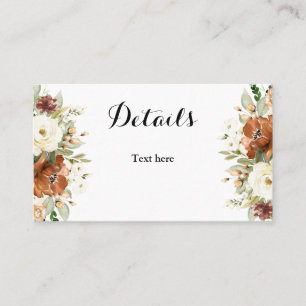 Visita Cartão de detalhes do casamento floral