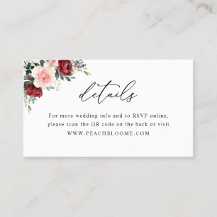 Visita Cartão de Detalhes do Site de Casamento Floral do