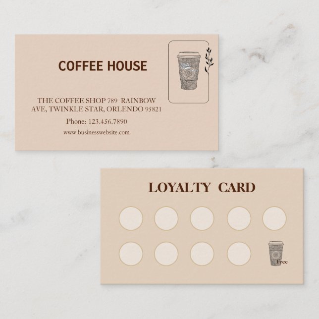 Visita Cartão de Fidelidade de Café Simples Moderno (Frente/Verso)